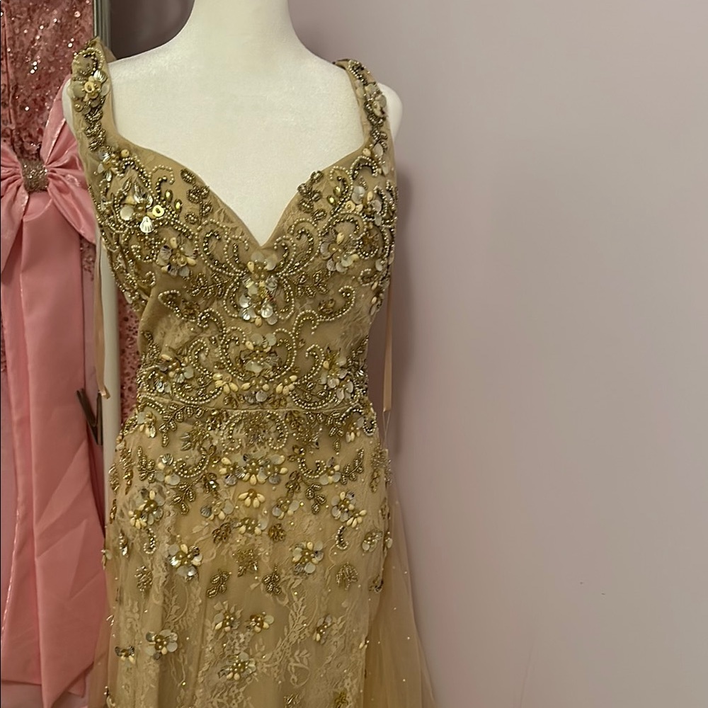 LARA 33528 dress Elegant Gold Embellished Evening Gown BRAND NEW